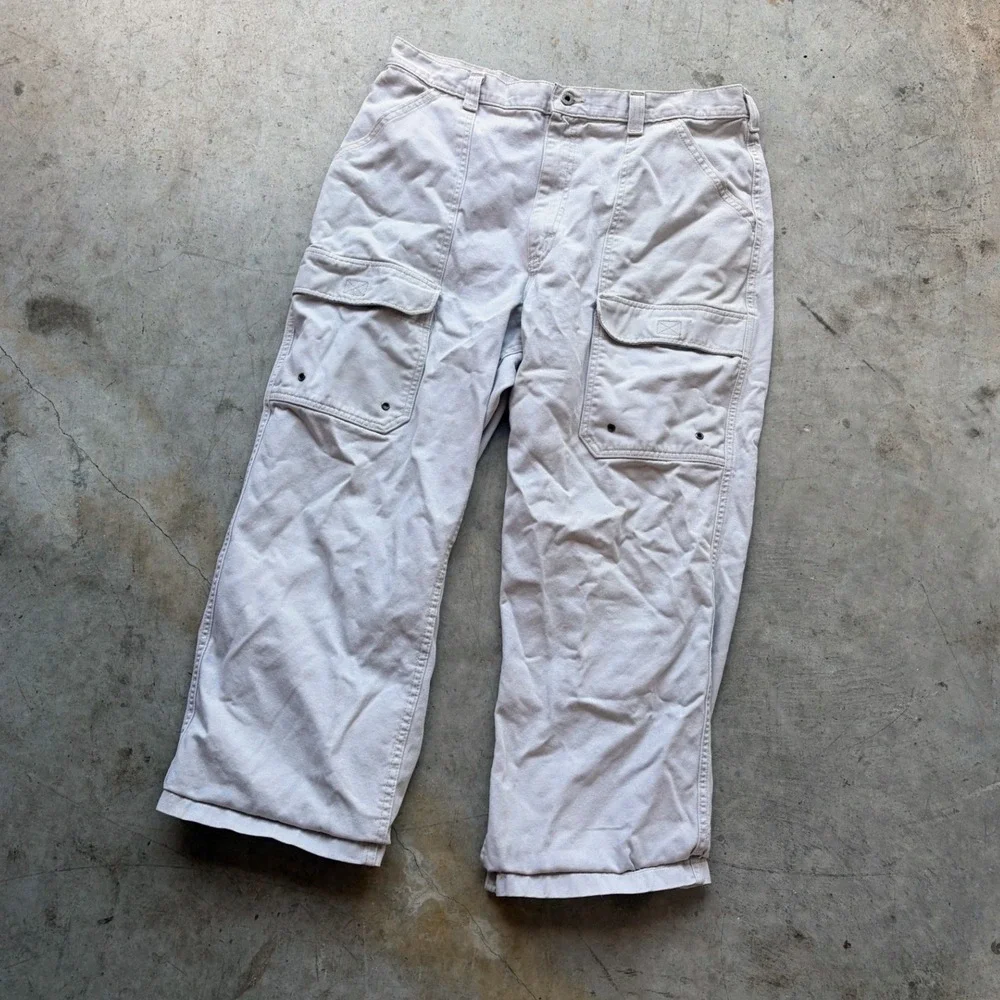 Vintage Lee Dungarees Mens‎ Cargo Pants Khaki Wide Leg Relaxed Workwear 36x27